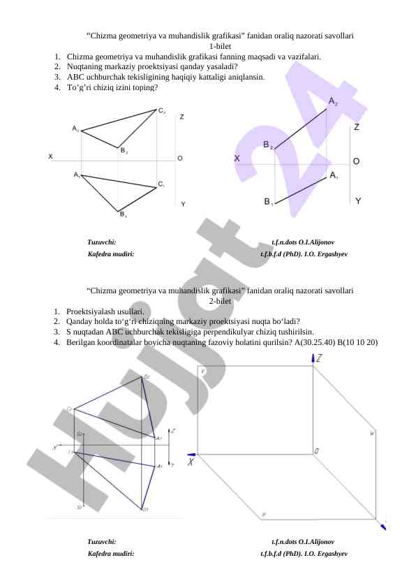 Chizma geometriya va muhandislik grafikasi oraliq nazorati