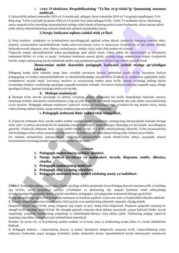 Ta'lim to'g'risida qonunning mazmun mohiyati