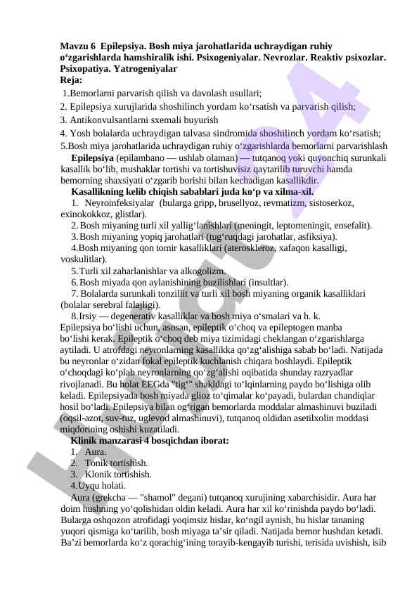 Epilepsiya bilan bog‘liq ruhiy o‘zgarishlar