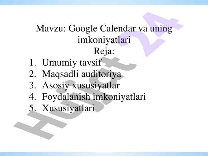 Google taqvimda ma'lumotlarni joylashtirish qoidalari