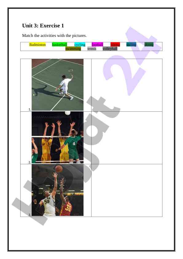Unit 3 exercise activities and learning sports terminology