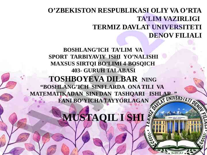 Boshlang'ich sinflarda ona tili va matematika o'qish