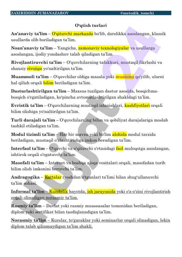 Turli ta’lim usullari va yondashuvlari