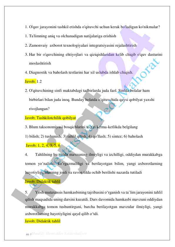 O'quv jarayonini tashkil etishda o'qituvchi ko'nikmalari