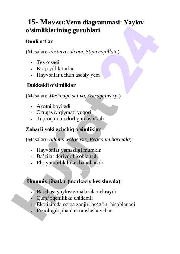 Venn diagrammasi: yaylov o‘simliklarining guruhlari