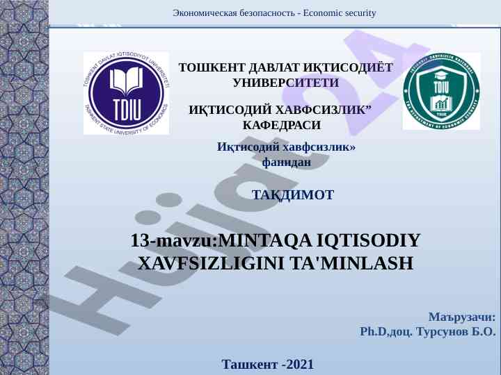Mintaqa iqtisodiy xavfsizligini ta'minlash taqdimoti