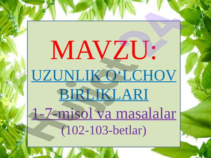 Uzunlik o'lchov birliklari misollar va masalalar