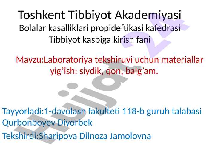 Laboratoriya tekshiruvi uchun materiallar yig'ish