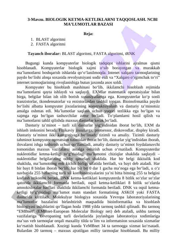 Biologik ketma-ketliklarni taqqoslash algoritmlari