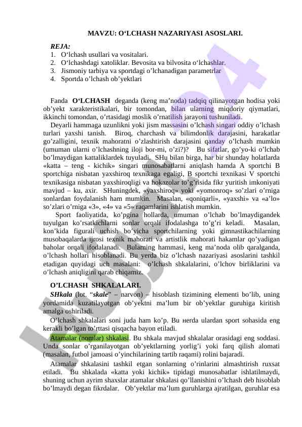 O‘lchash nazariyasi asoslari o‘lchash usullari va xatoliklar