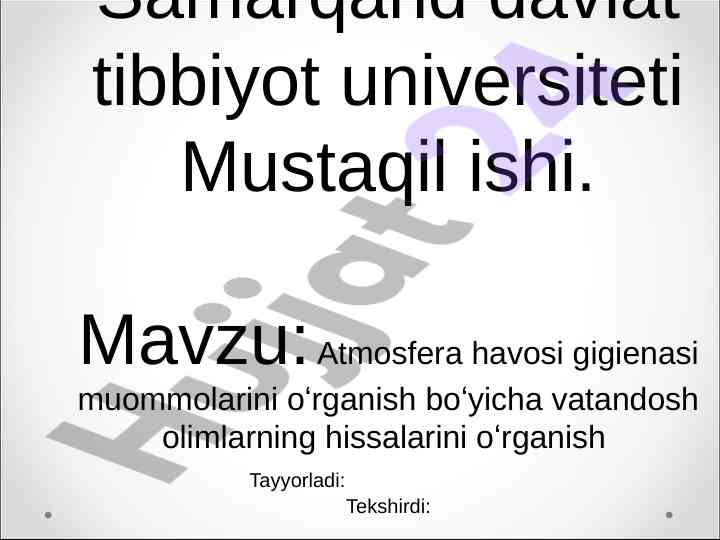 Atmosfera havosi gigienasi muhim muammolari