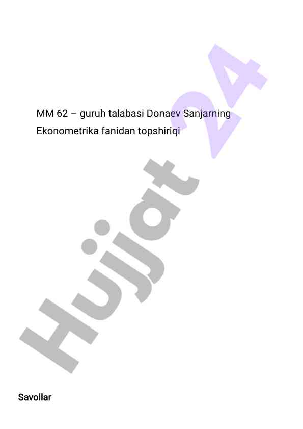 Ekonometrika fanidan savollarni tahlil qilish