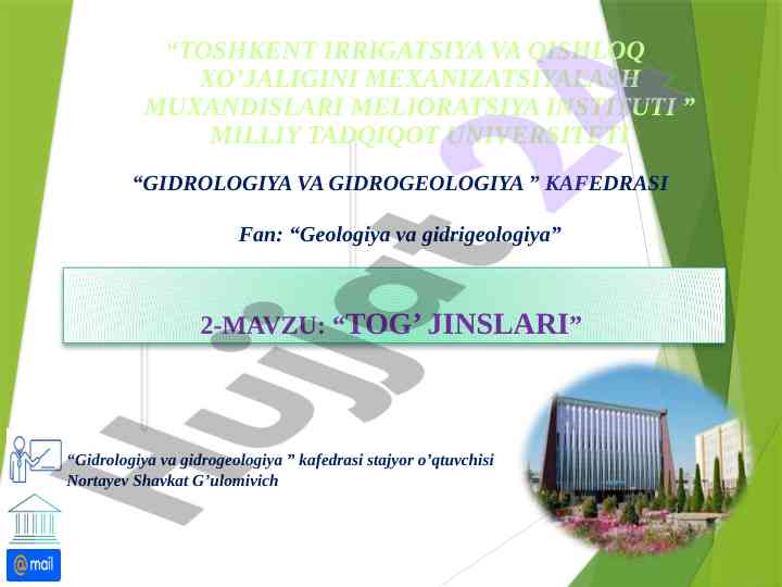 Gidrologiya va gidrogeologiya laboratoriya ishining texnologik xaritas