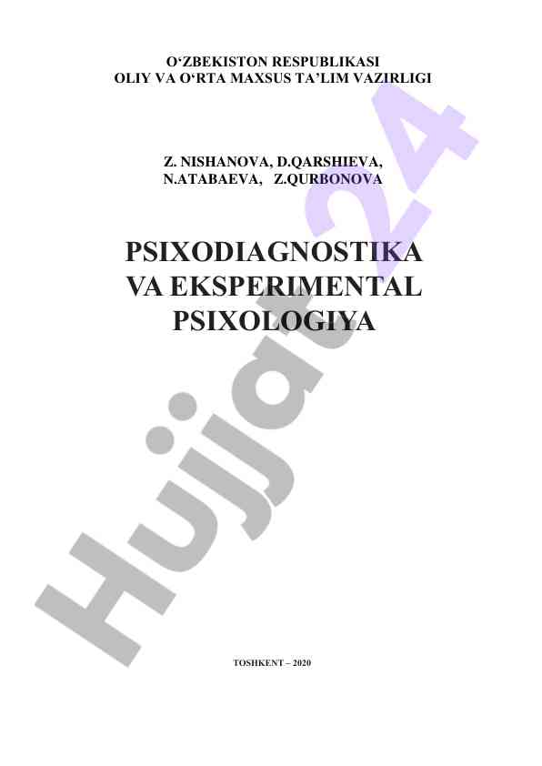 Psixodiagnostika va eksperimental psixologiya darsligi