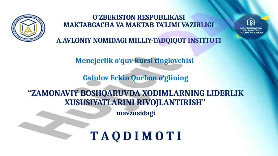 Zamonaviy boshqaruvda xodimlarning liderlik xususiyatlari