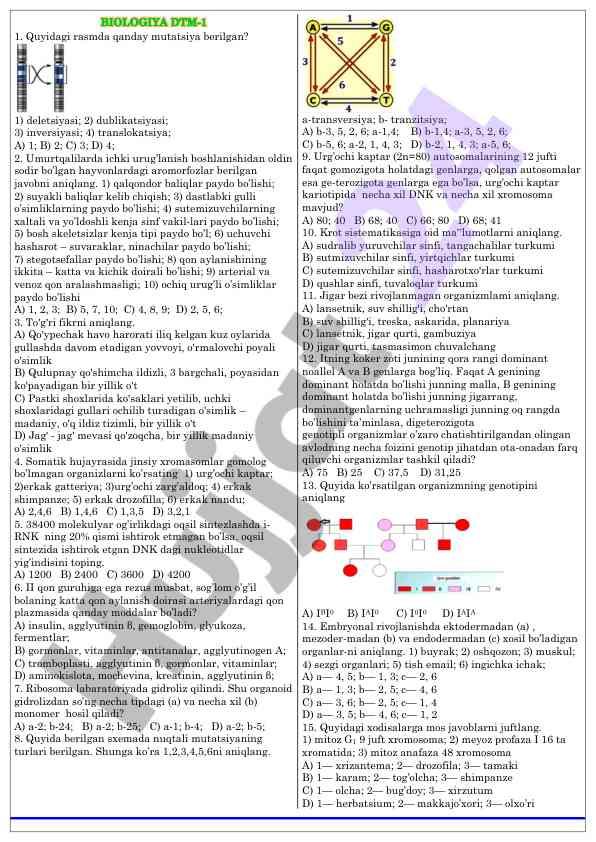 Mutatsiyalar va aromorfozlar bo'yicha test savollari