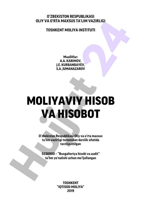 Moliya hisob va hisobot darsligi