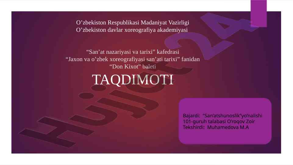 Don kixot baleti taqdimoti