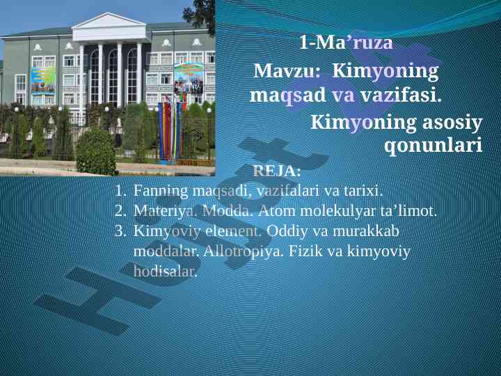 Kimyoning maqsad va vazifasi temasi