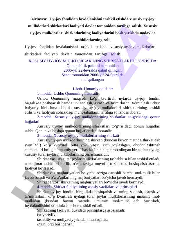 Xususiy uy-joy mulkdorlarining faoliyati tahlili