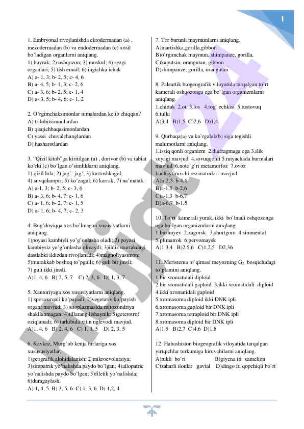 Embryonal rivojlanishda organlarni aniqlash testi