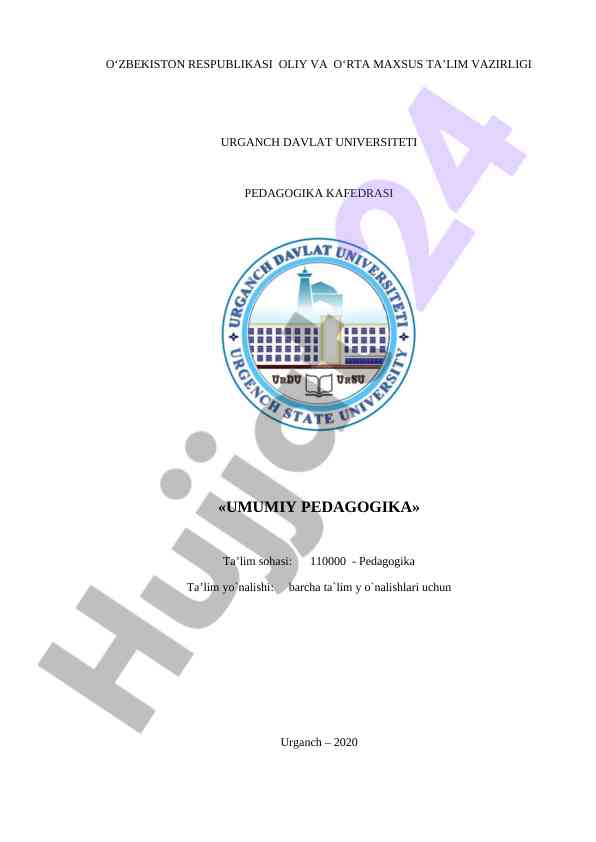 Umumiy pedagogika o‘quv-uslubiy majmua 2020