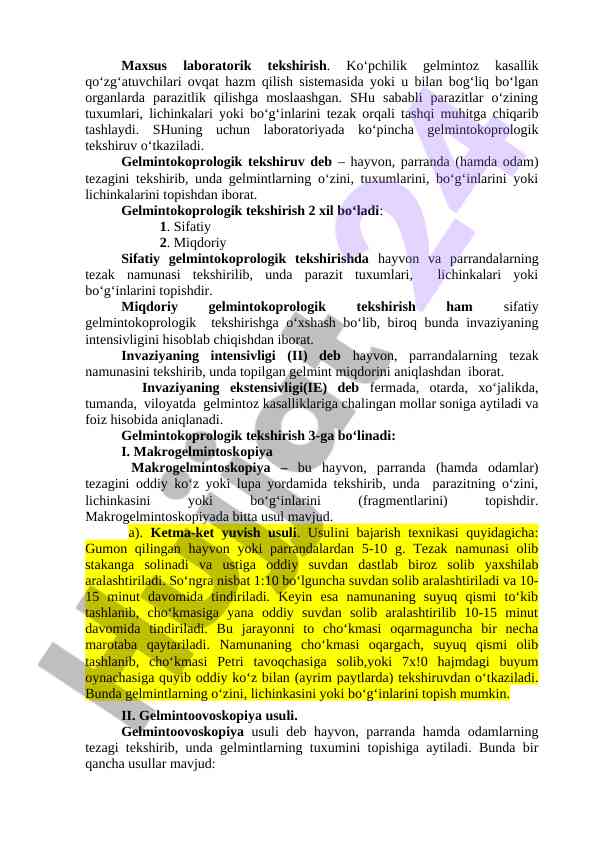 Gelmintokoprologik tekshiruvning metodologiyasi