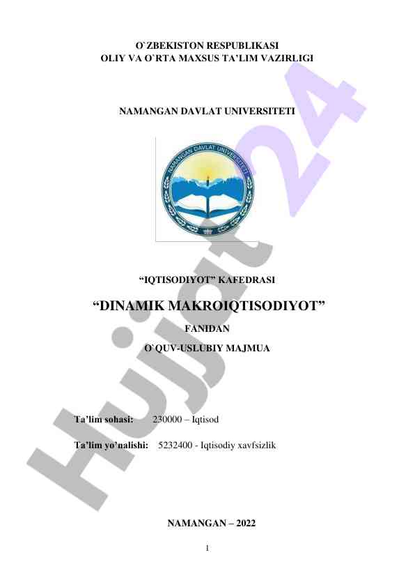 O'quv-uslubiy majmua dinamik makroiqtisodiyot
