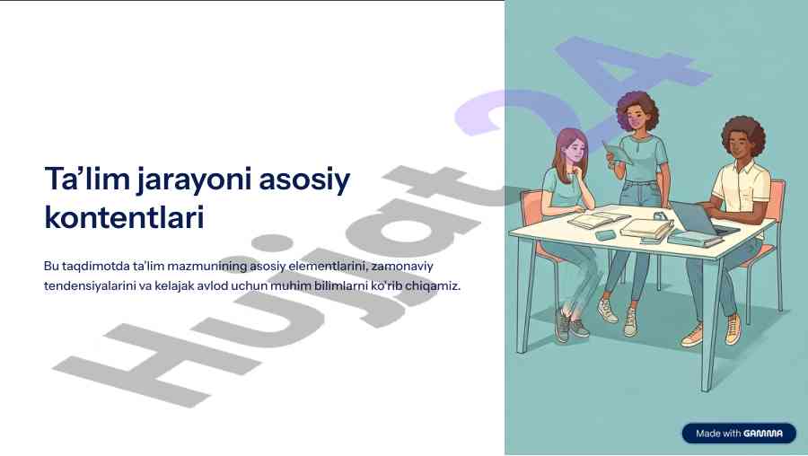 Ta'lim jarayoni asosiy kontentlari taqdimoti