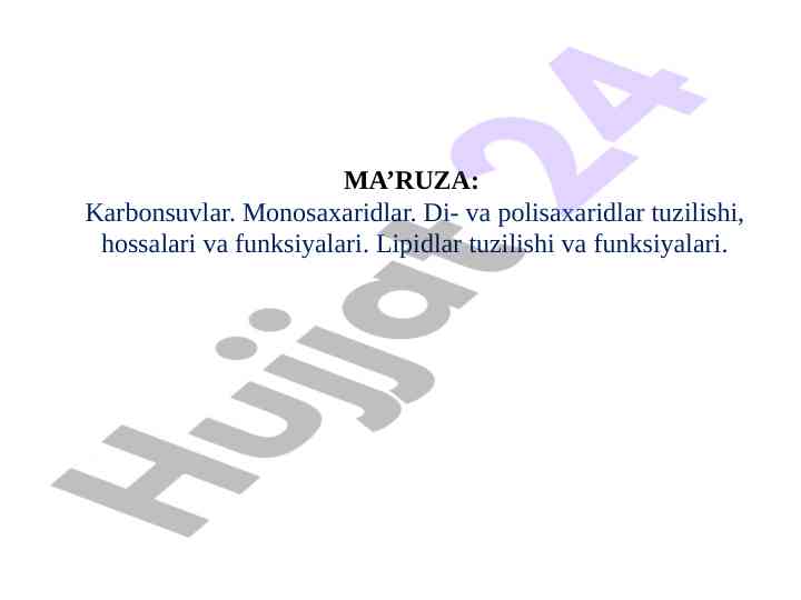Karbonsuvlar monosaxaridlar va polisaxaridlar tahlili
