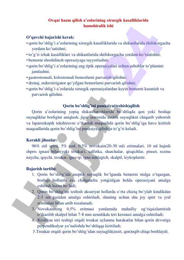 Qorin bo'shlig'i a'zolarida xirurgik kasalliklar