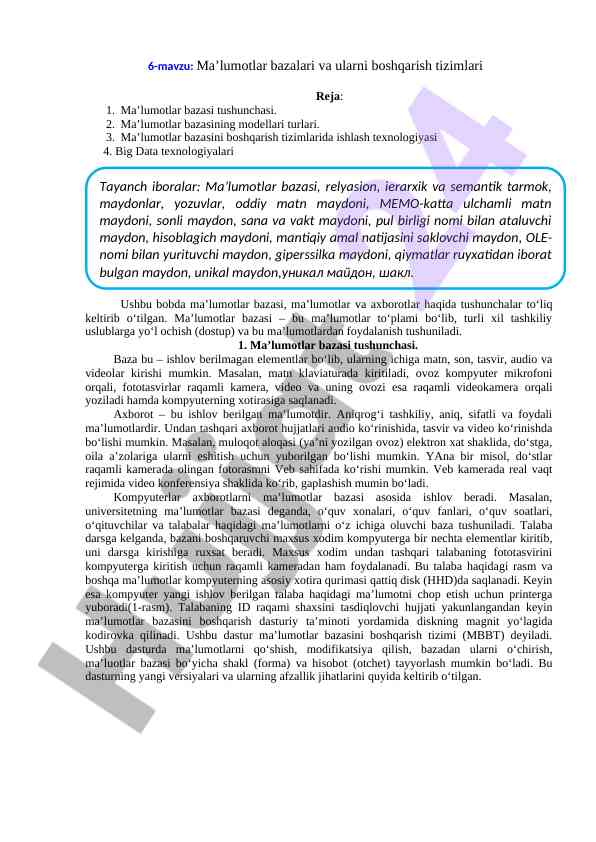 Ma’lumotlar bazalari va boshqarish tizimlari