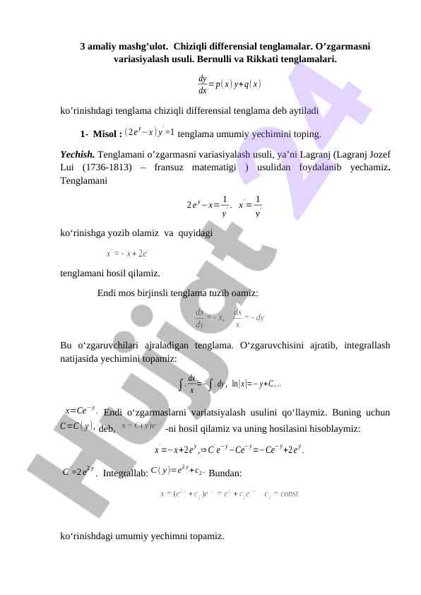 Chiziqli differensial tenglamalar amaliy mashg‘uloti