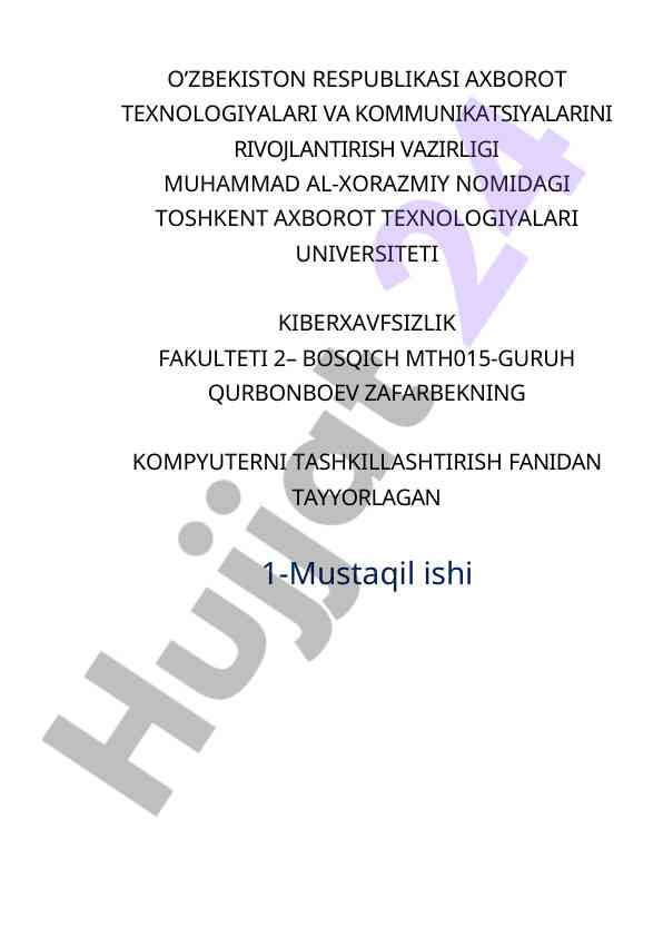 Buyruqlar tizimi arxitekturasi mavzusida mustaqil ish