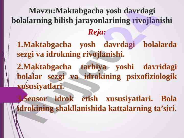 Maktabgacha yosh davrdagi bolalar bilish jarayonlari