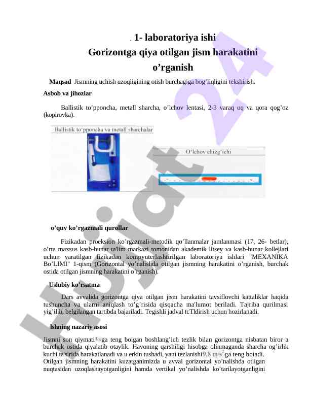 Gorizontga qiya otilgan jism harakatini o'rganish