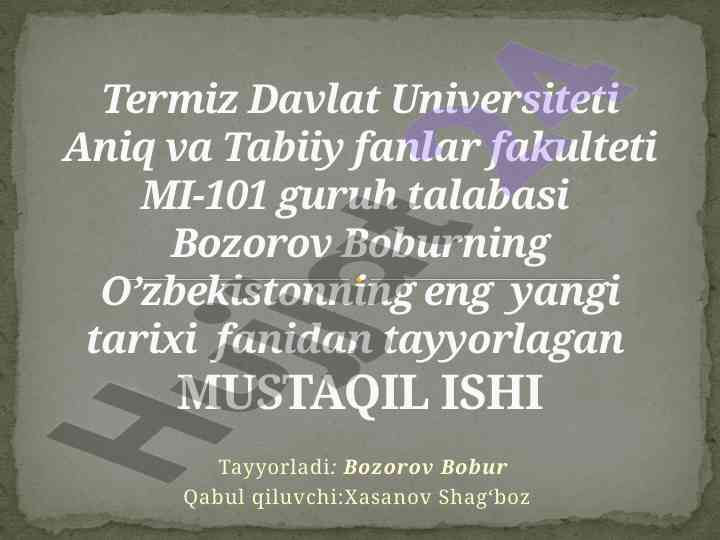 O‘zbekistonning eng yangi tarixi va ma’naviyati