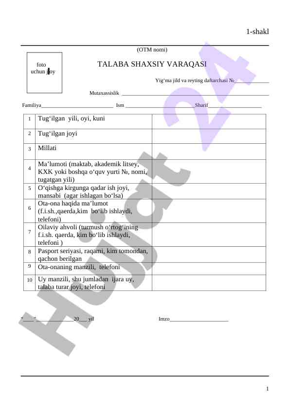 Talaba shaxsiy varaqasi malumotlari