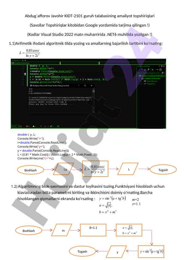 Amaliyot topshiriqlari va dasturlash kodlari