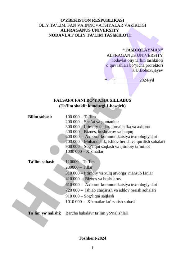 Falsafa faniga oid o‘quv dasturi