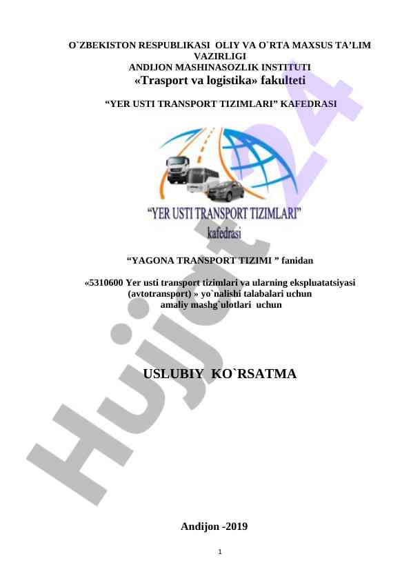 Yer usti transport tizimlari fanidan usuliy ko'rsatma
