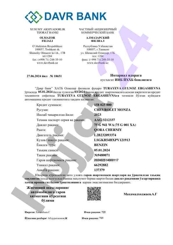 Kredit shartnomasi taqdimoti va tafsilotlari