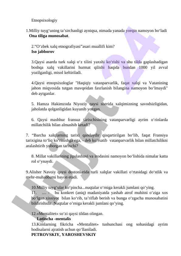 Etnopsixologiya va milliy tuyg‘ular tahlili