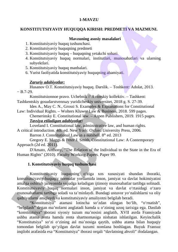 Konstitutsiyaviy huquqqa kirish asoslari