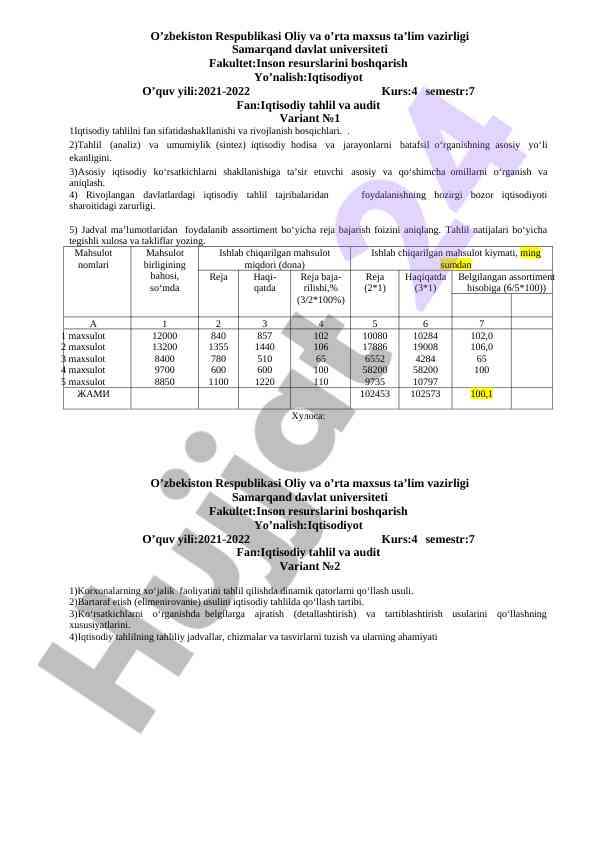 Iqtisodiy tahlil va audit bo’yicha kurs islari