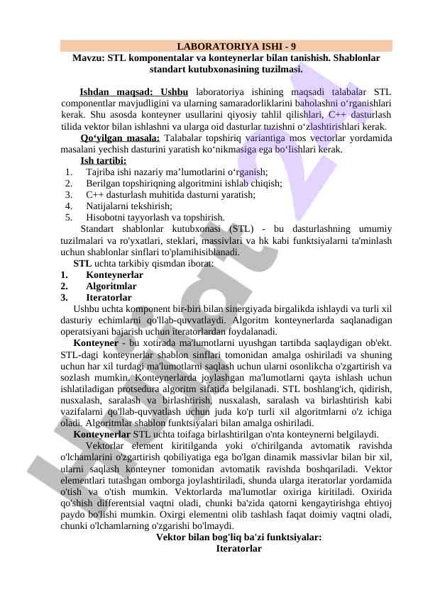 Laboratoriya ishida stl komponentlar bilan tanishish
