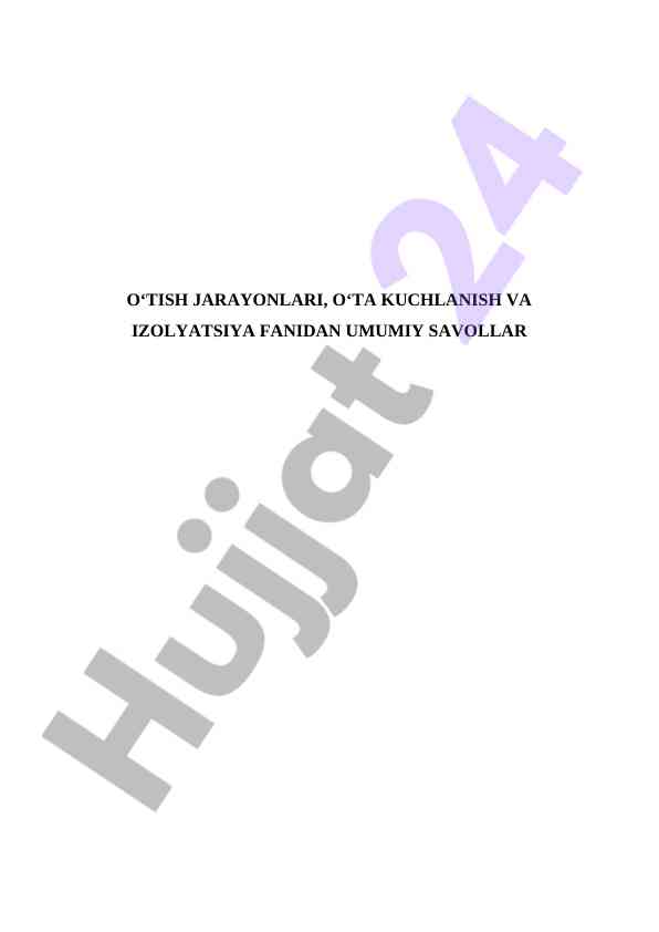 O‘ta kuchlanish va izolyatsiya fanidan savollar