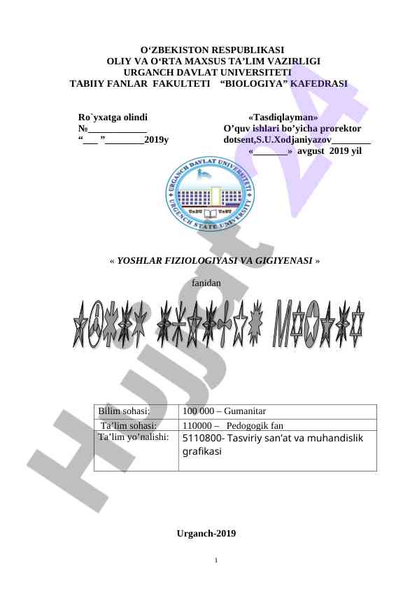 Yoshlar fiziologiyasi va gigienasi o'quv qo'llanmasi