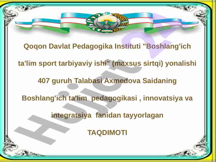 Boshlang'ich ta'lim pedagogikasi taqdimoti