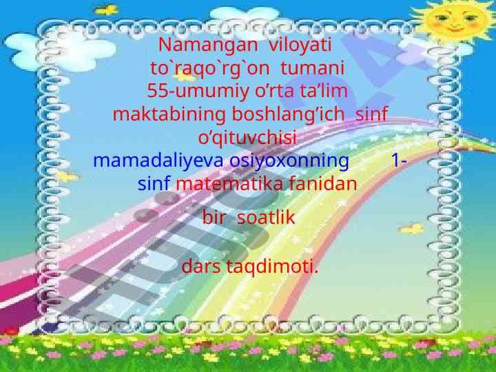 Bir soatlik dars taqdimoti: ikki amalli masalalar